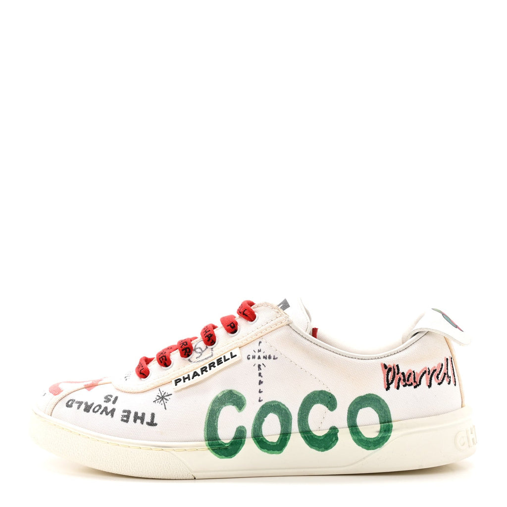 Chanel X PHARRELL WILLIAMS Canvas Womens Sneakers 38 White Multicolor