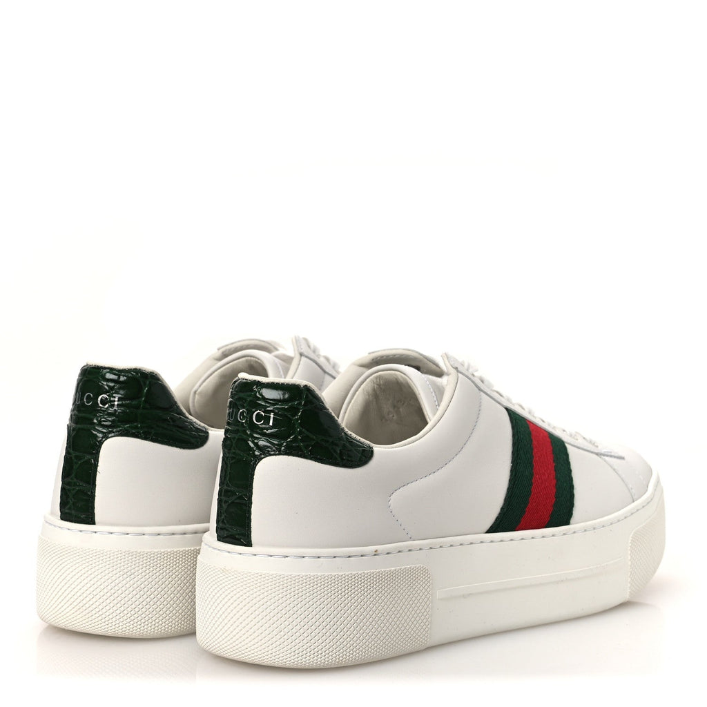 Gucci Ultralight Plume Calfskin Web Womens Ace Platform Sneakers 39.5 White