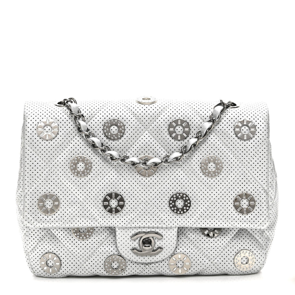 Chanel Perforated Metallic Lambskin Small CC Medals Flap Silver