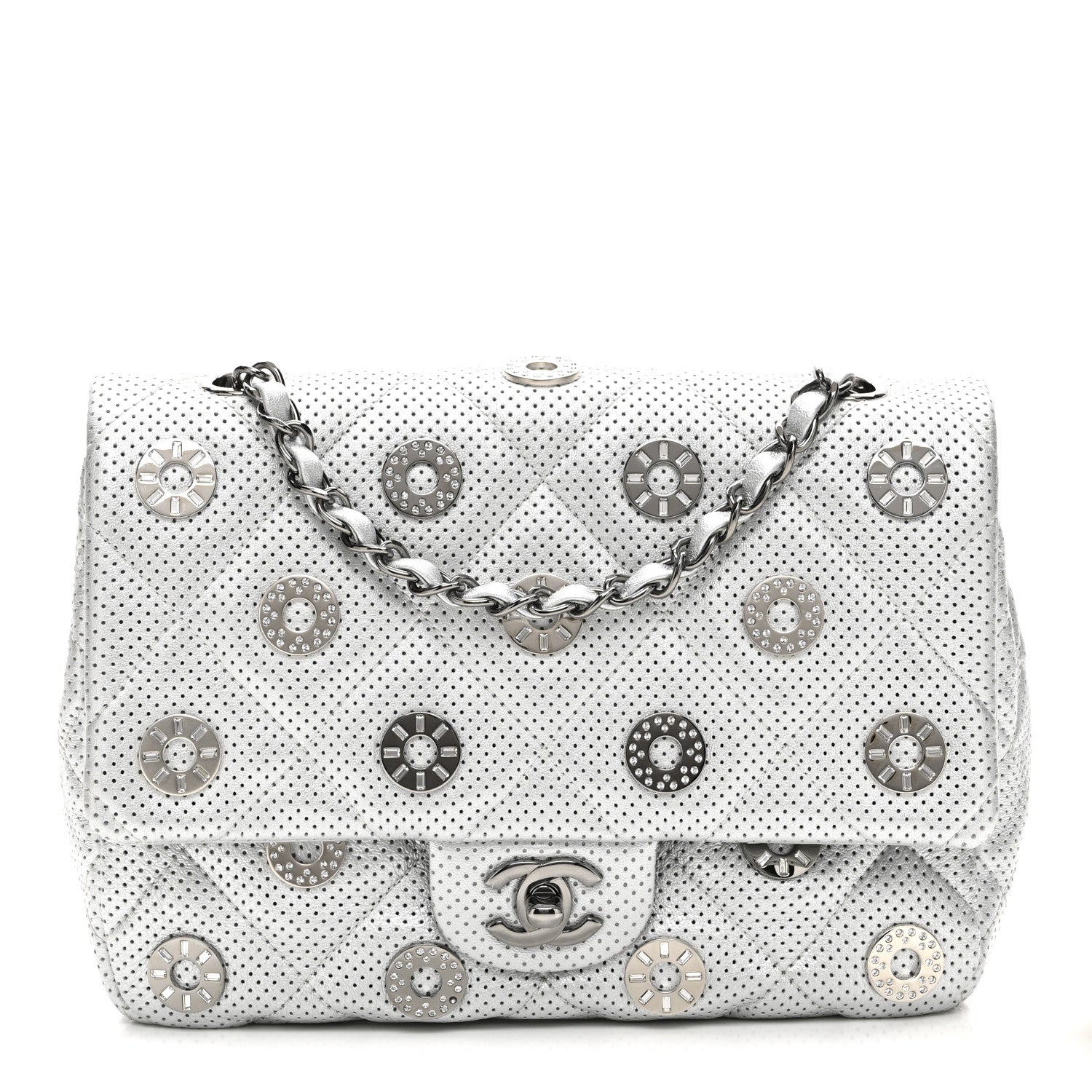Chanel Perforated Metallic Lambskin Small CC Medals Flap Silver