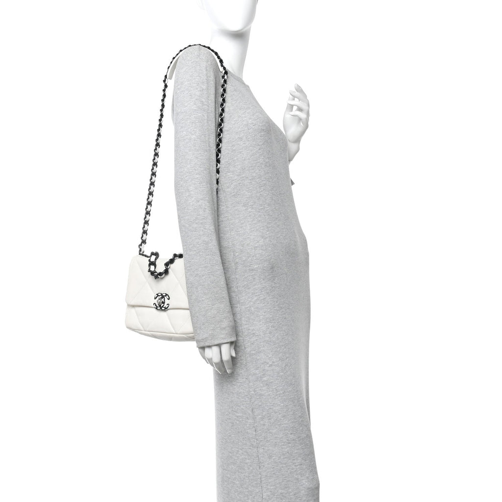 Chanel Glossy Calfskin Quilted Medium Chanel 19 Flap White Black