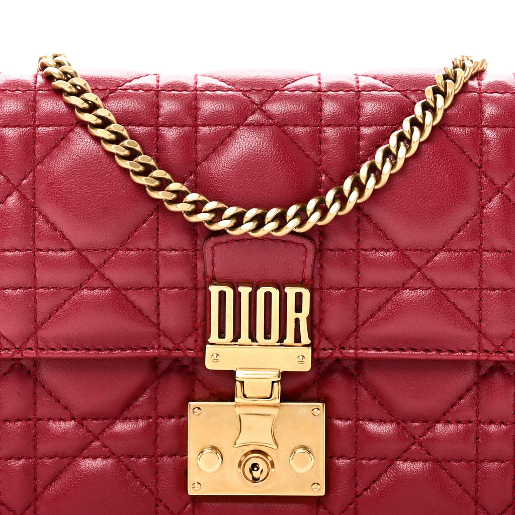 Christian Dior Lambskin Cannage Dioraddict Wallet On Chain Clutch Fuchsia