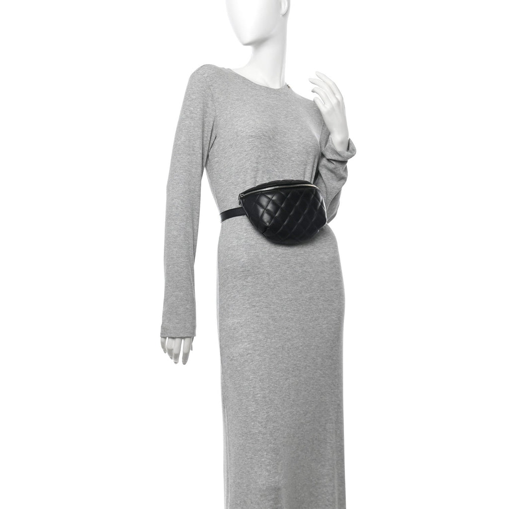 Chanel Calfskin Quilted Uniform Waist Belt Bag Black