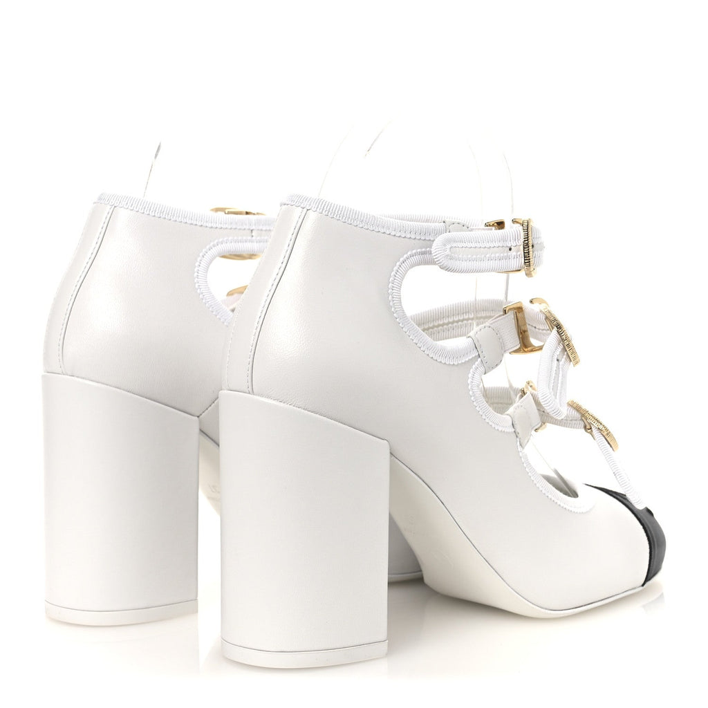 Lambskin Metal Mary Jane Pumps 37 White Black