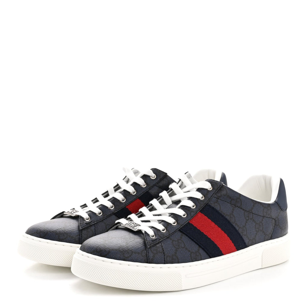 Gucci GG Supreme Monogram Web Mens New Ace Sneakers 8.5 Dark Blue