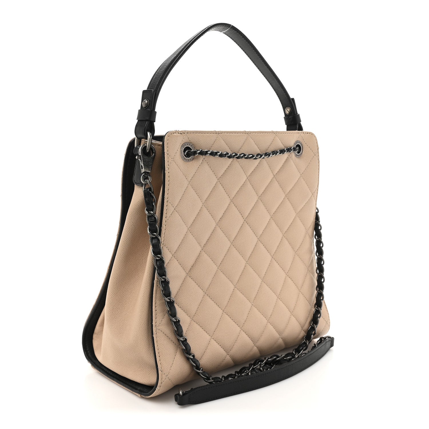 Chanel Caviar Quilted Medium CC Bucket Bag Beige