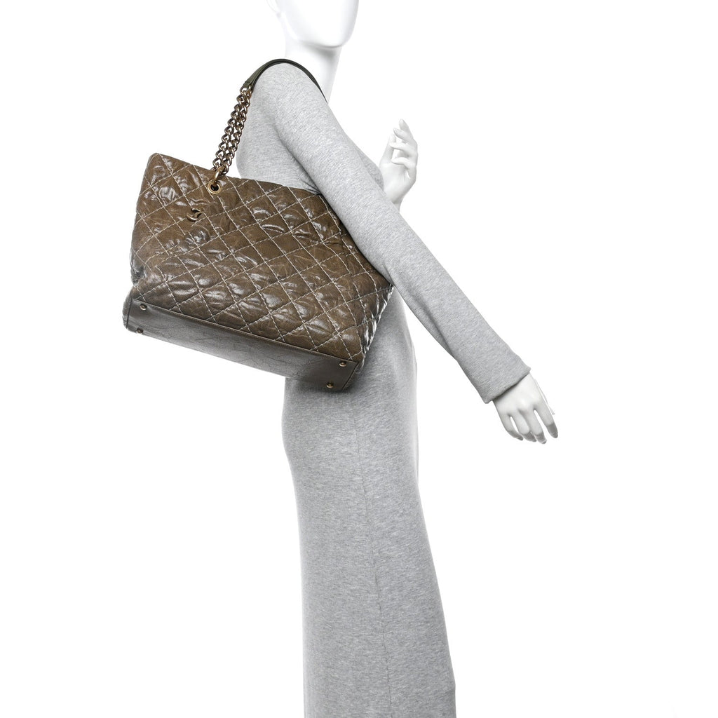 Chanel Crumpled Grained Calfskin Large Coco Pleats Tote Khaki