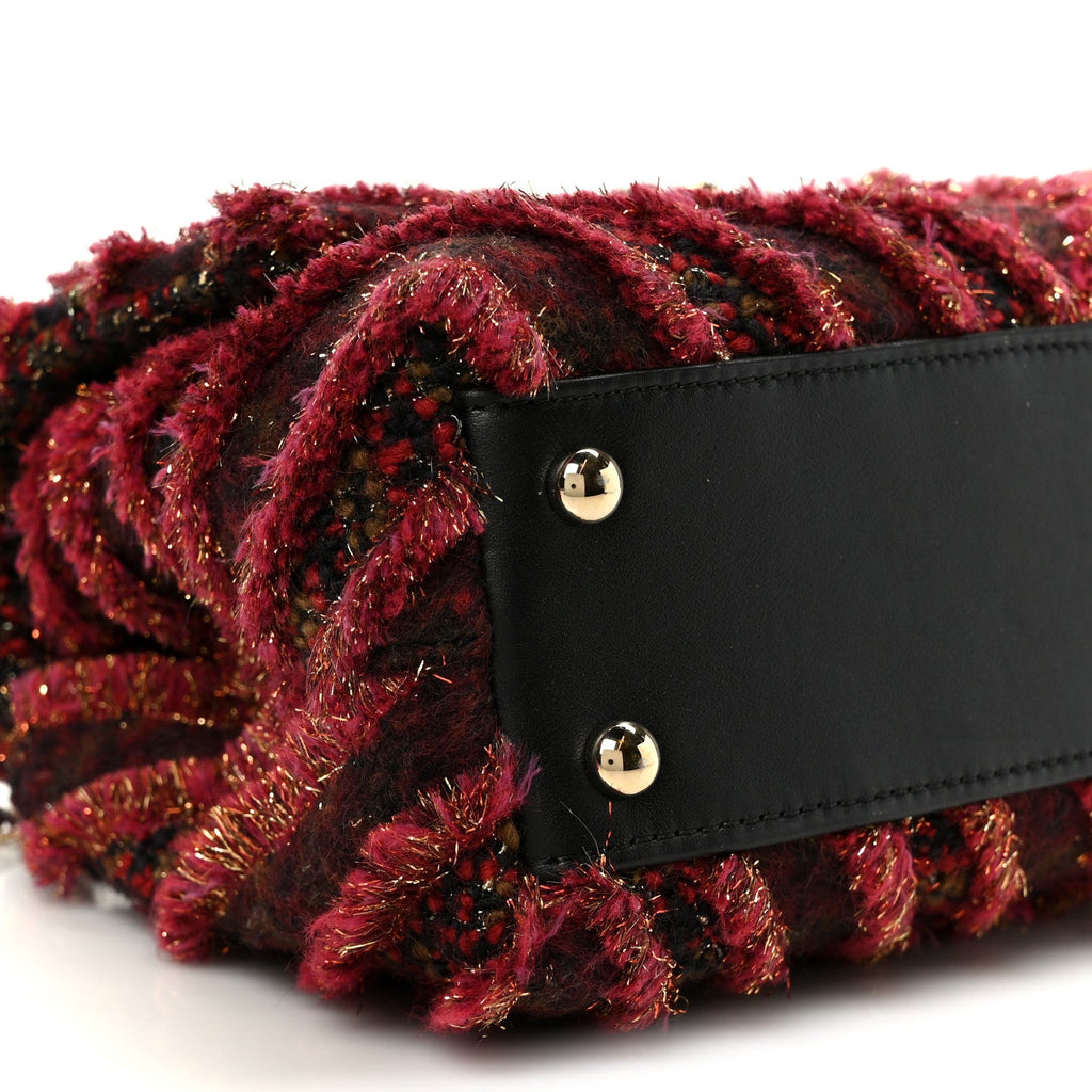 Chanel Tweed Fringe Mini Coco Handle Flap Red Black
