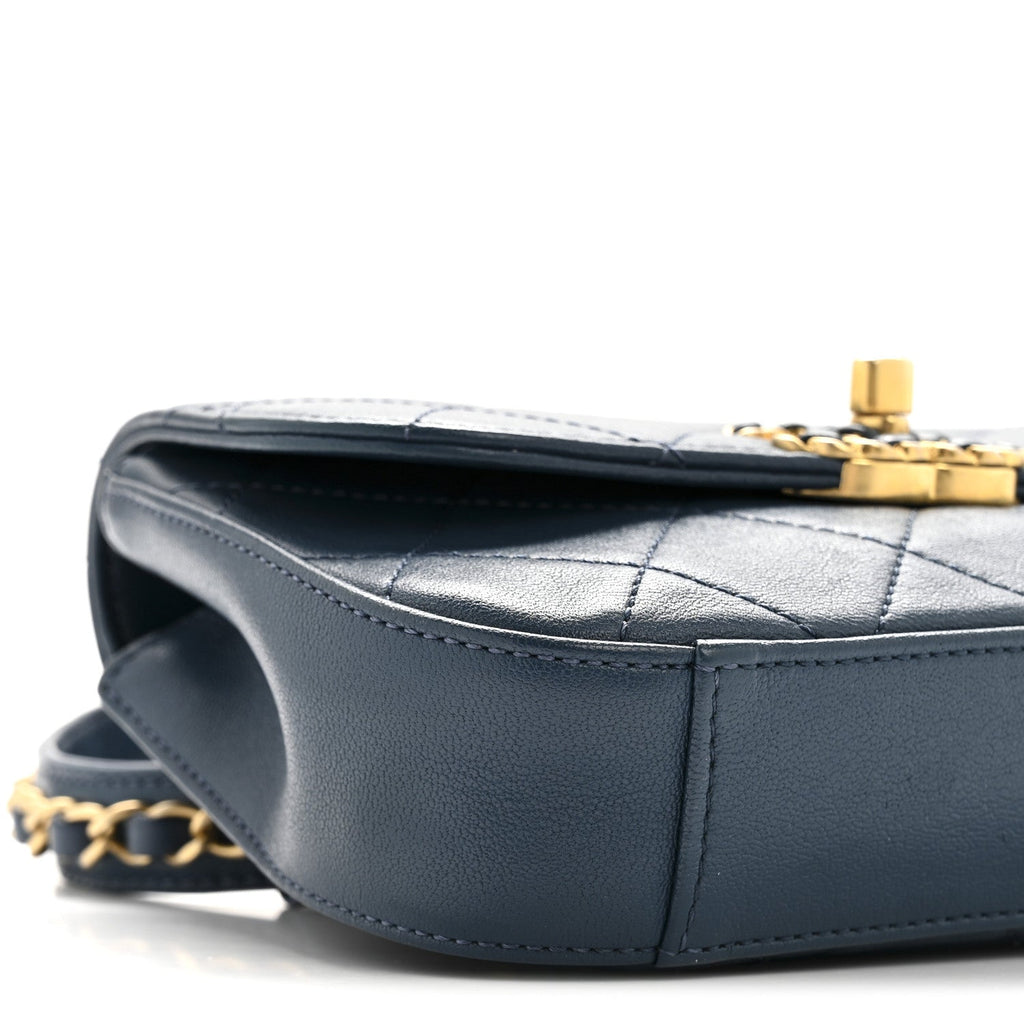 Chanel Lambskin Quilted Chain Infinity Waist Belt Bag Blue