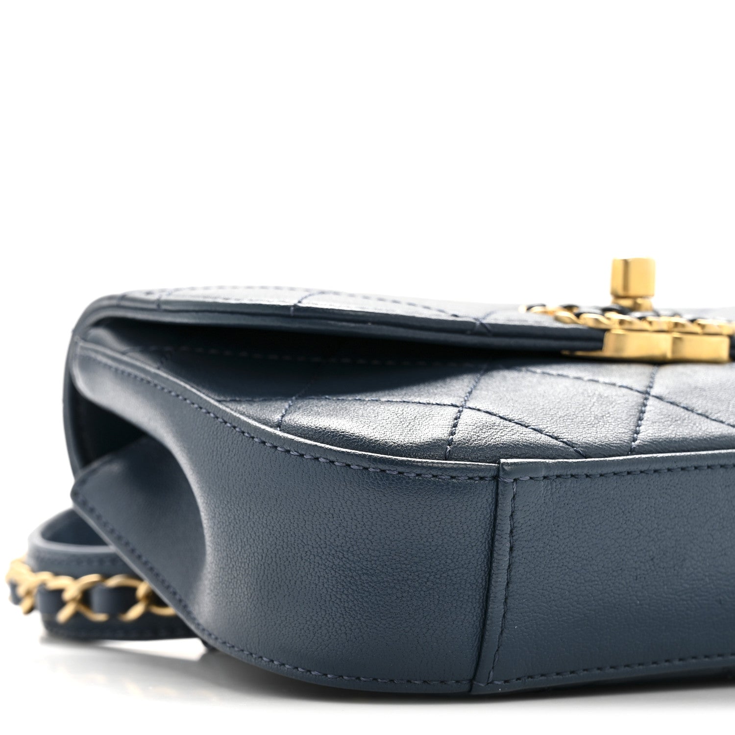 Chanel Lambskin Quilted Chain Infinity Waist Belt Bag Blue