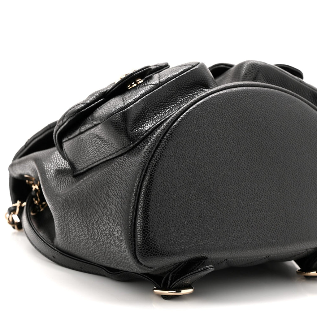 Chanel Shiny Caviar Quilted Medium Duma Pockets Drawstring Backpack Black