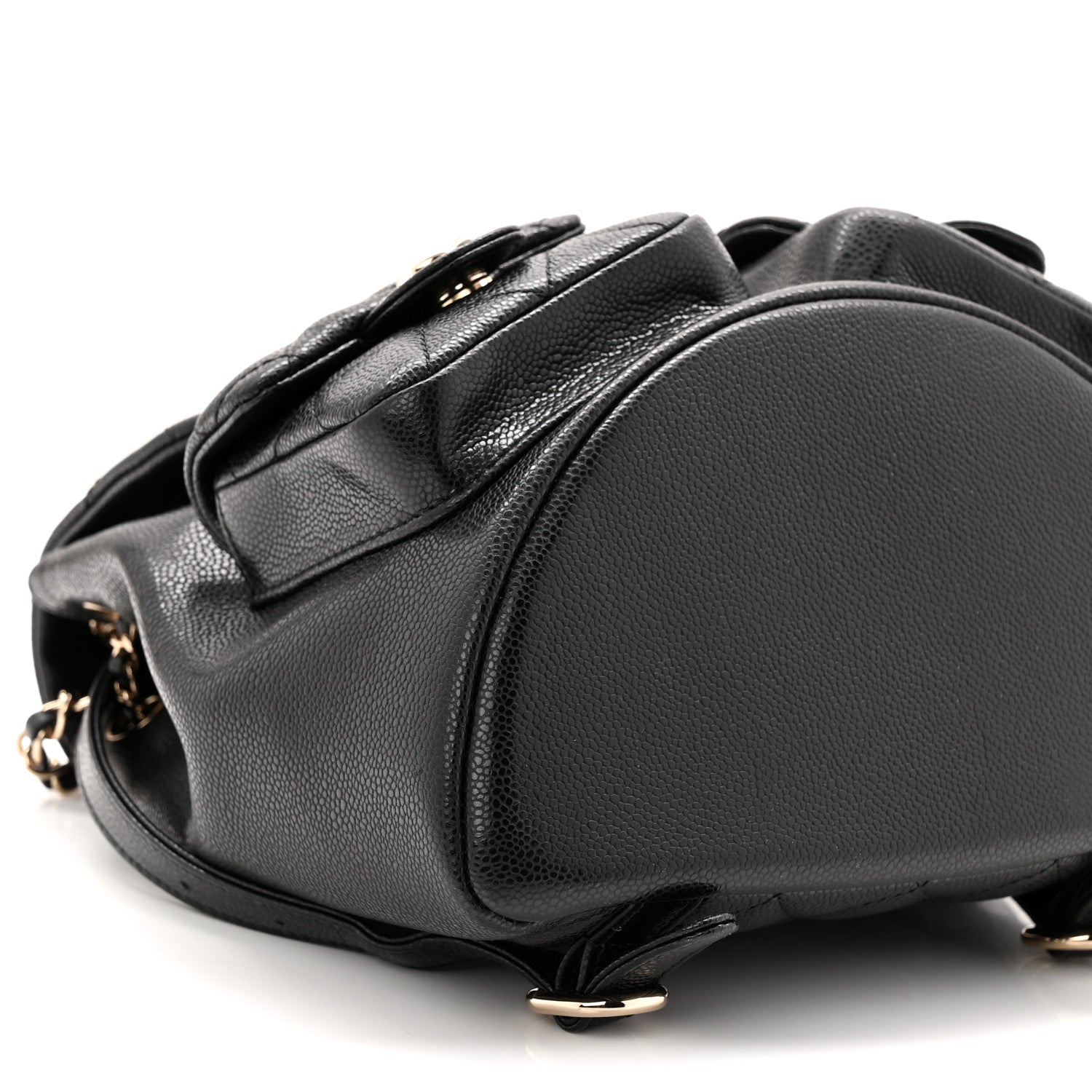 Chanel Shiny Caviar Quilted Medium Duma Pockets Drawstring Backpack Black