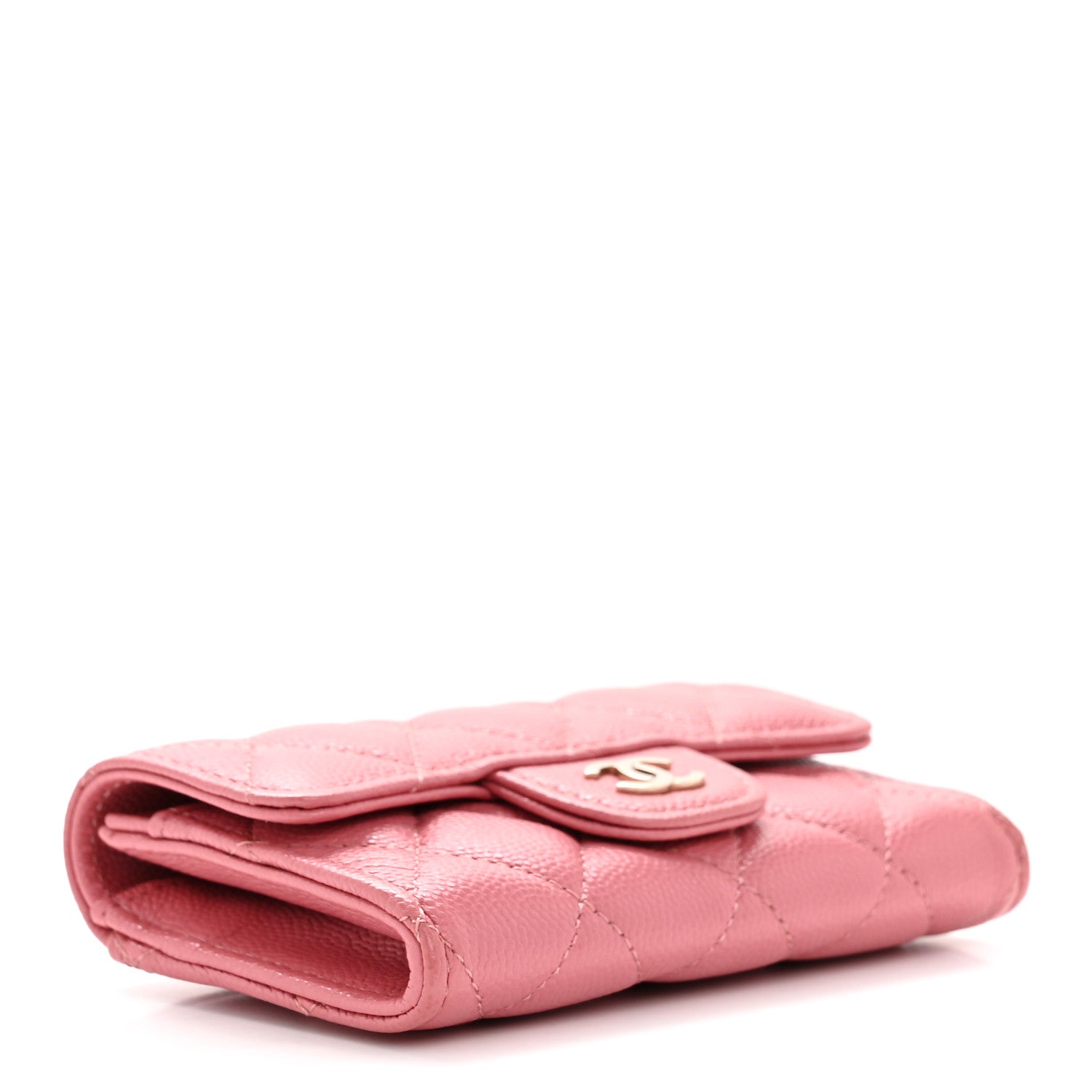 Caviar Quilted Flap Card Holder Wallet Pink