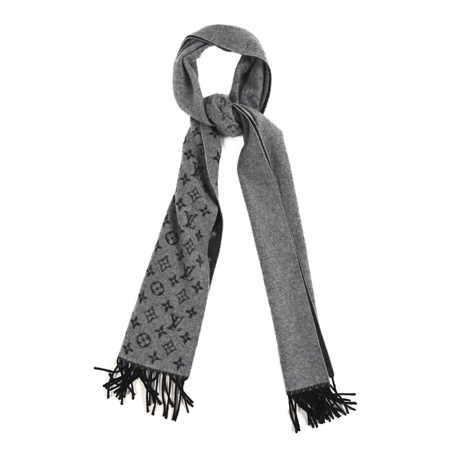 Louis Vuitton Cashmere Wool Monogram Gradient Scarf Light Grey
