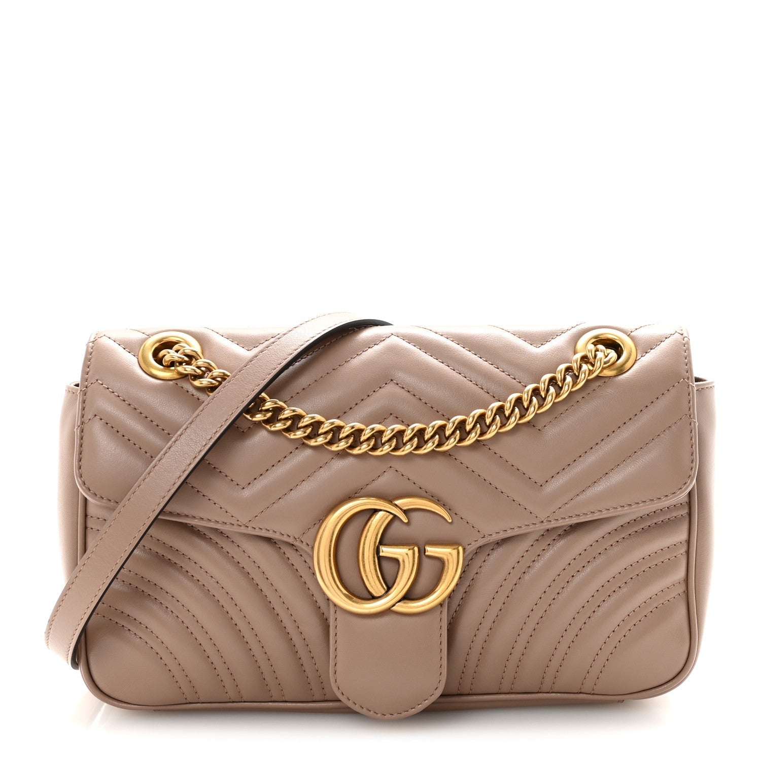Gucci Calfskin Matelasse Small GG Marmont Shoulder Bag Porcelain Rose
