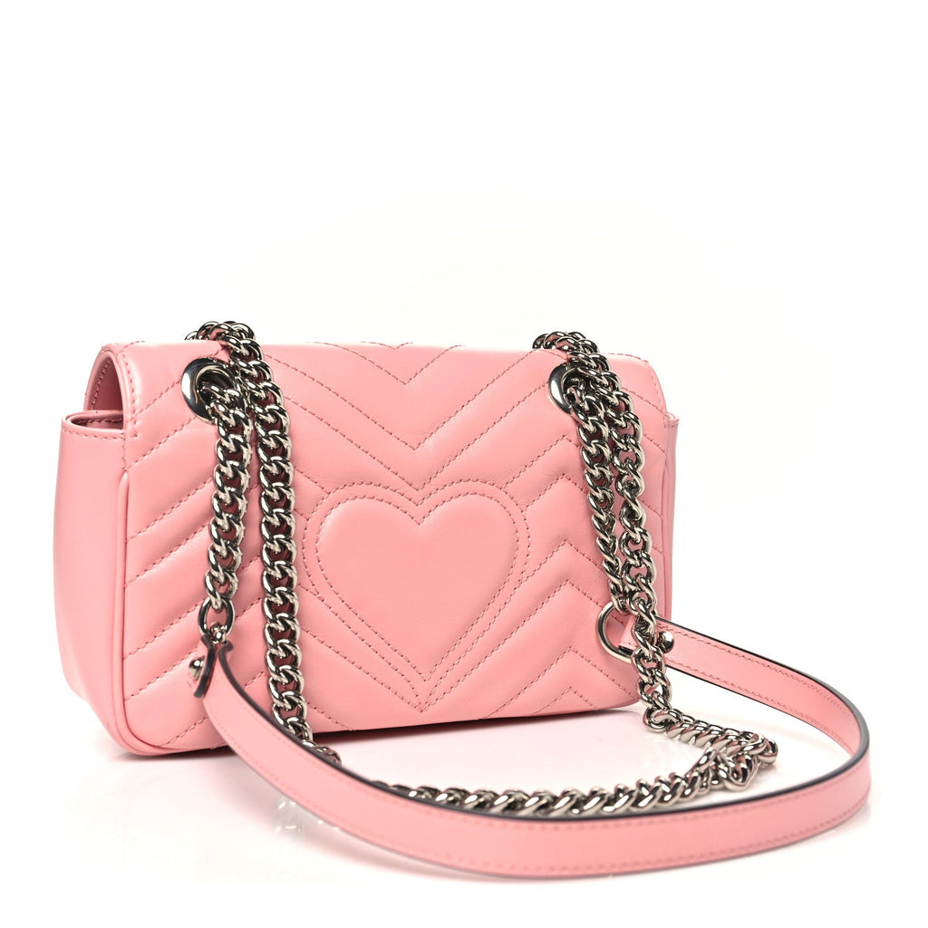 Gucci Calfskin Matelasse Mini GG Marmont Shoulder Bag  Wild Rose