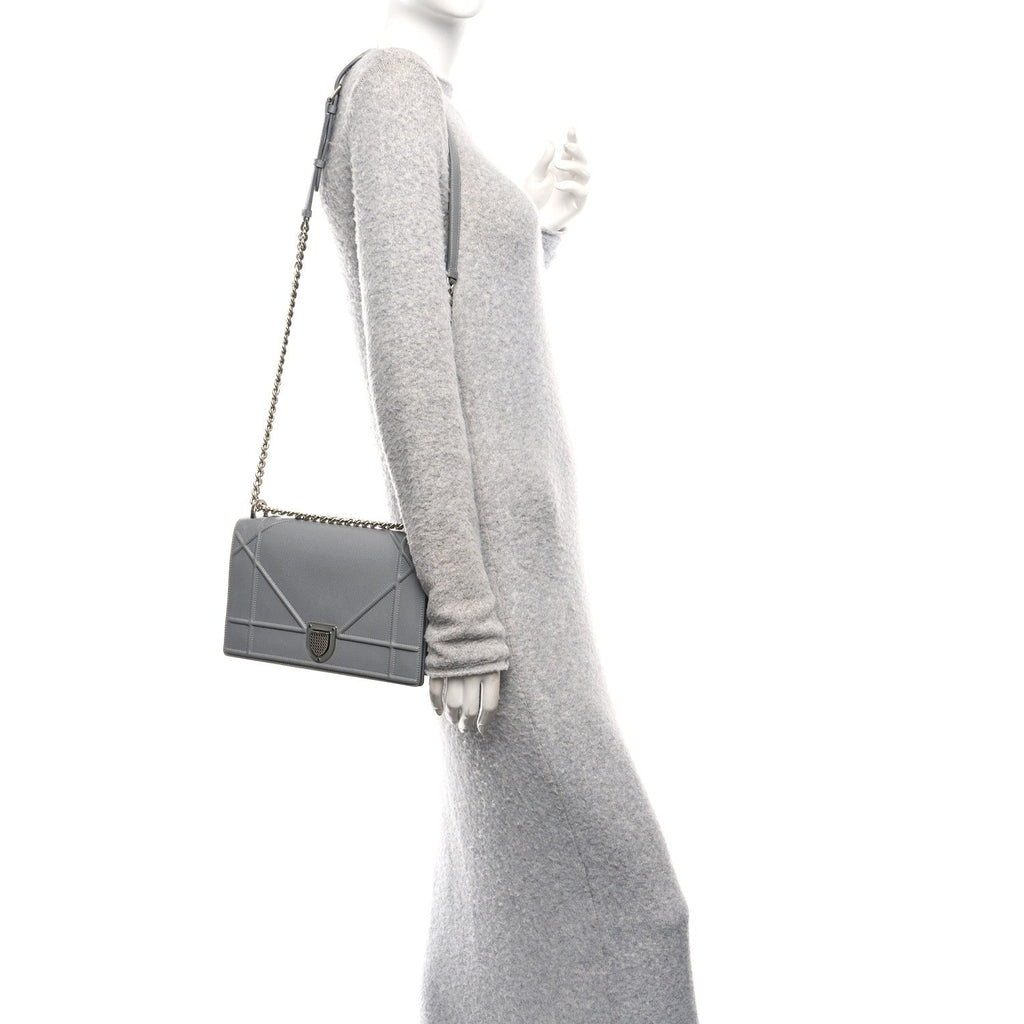 Christian Dior Grained Calfskin Medium Diorama Flap Bag Gris