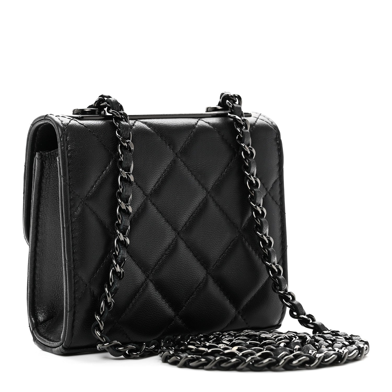 Chanel Lambskin Quilted Mini Trendy CC Clutch With Chain So Black