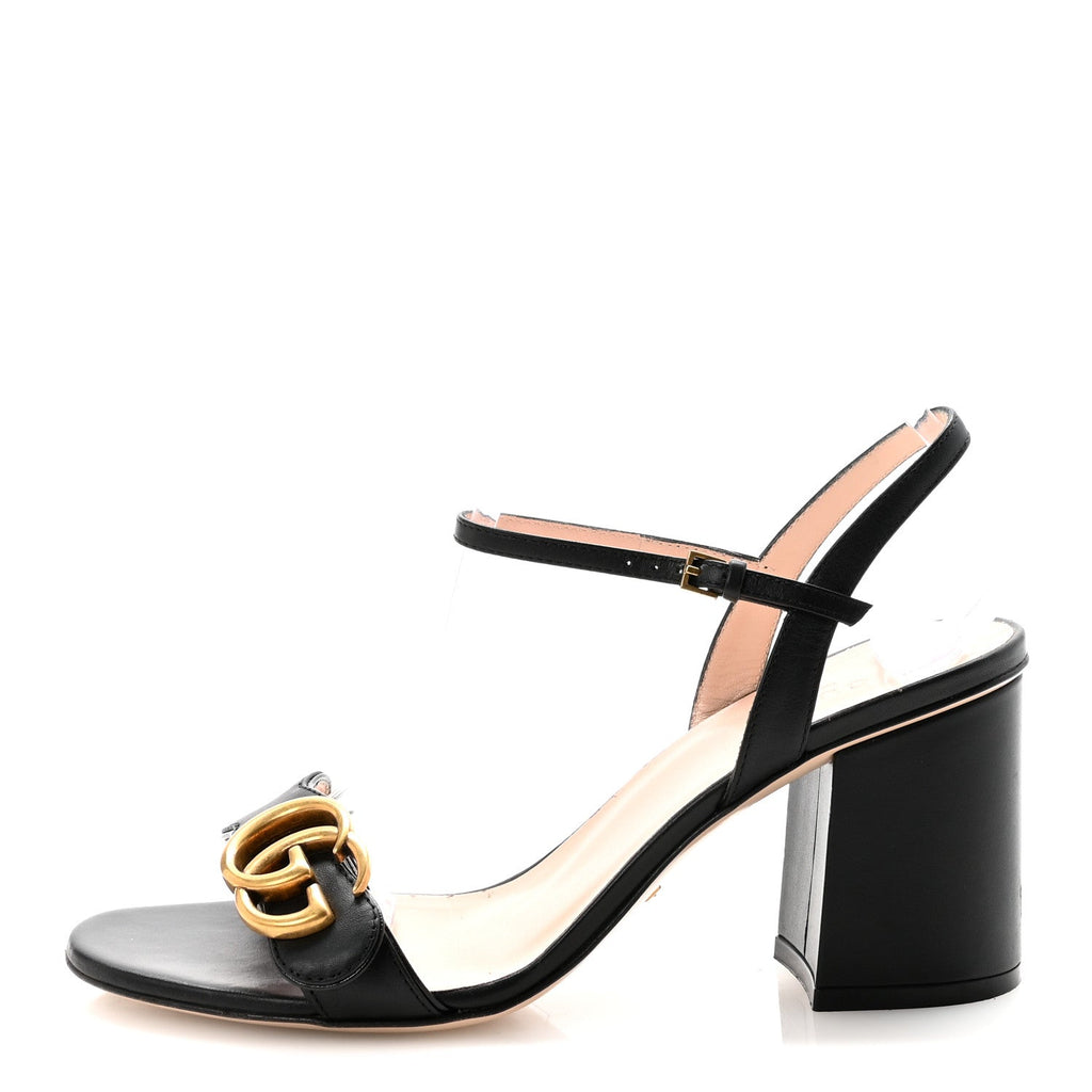 Gucci Lifford Calfskin GG Marmont Ankle Wrap 105mm Sandals 37 Black