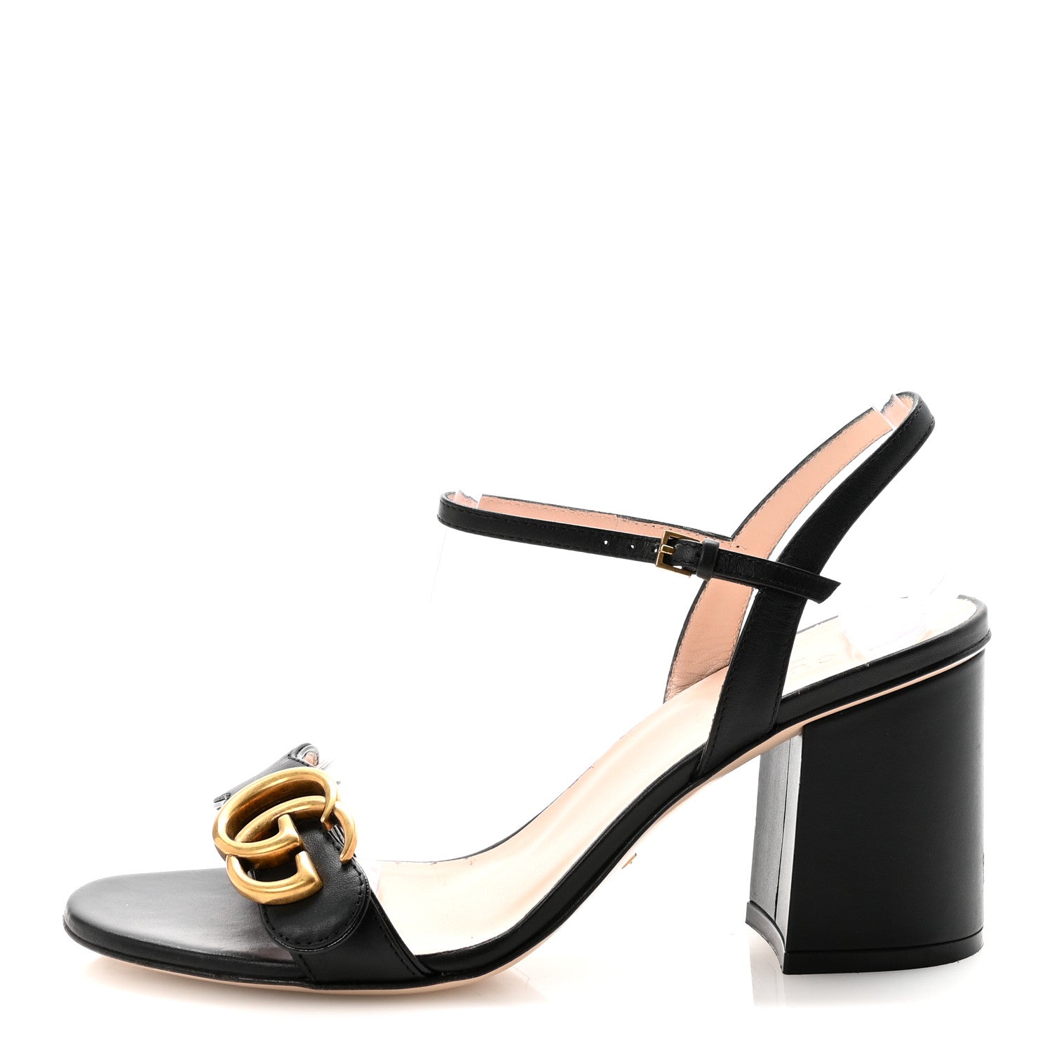 Gucci Lifford Calfskin GG Marmont Ankle Wrap 105mm Sandals 37 Black