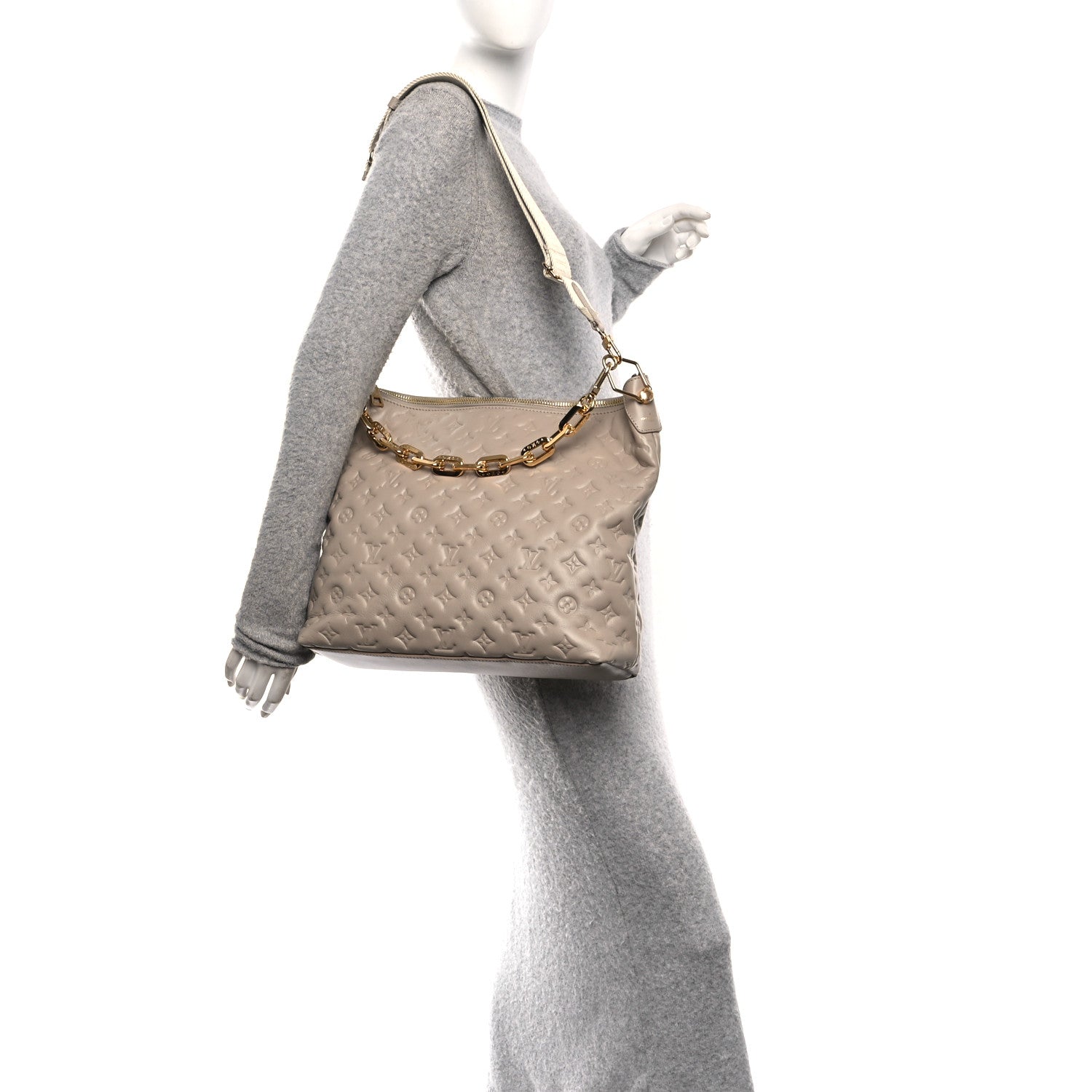 Louis Vuitton Lambskin Embossed Monogram Coussin Hobo MM Galet