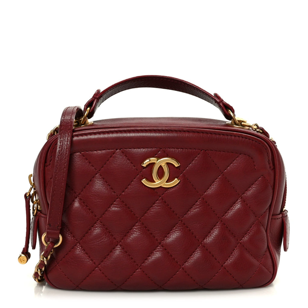 Chanel Calfskin Quilted CC Small Vanity Case Dark Red