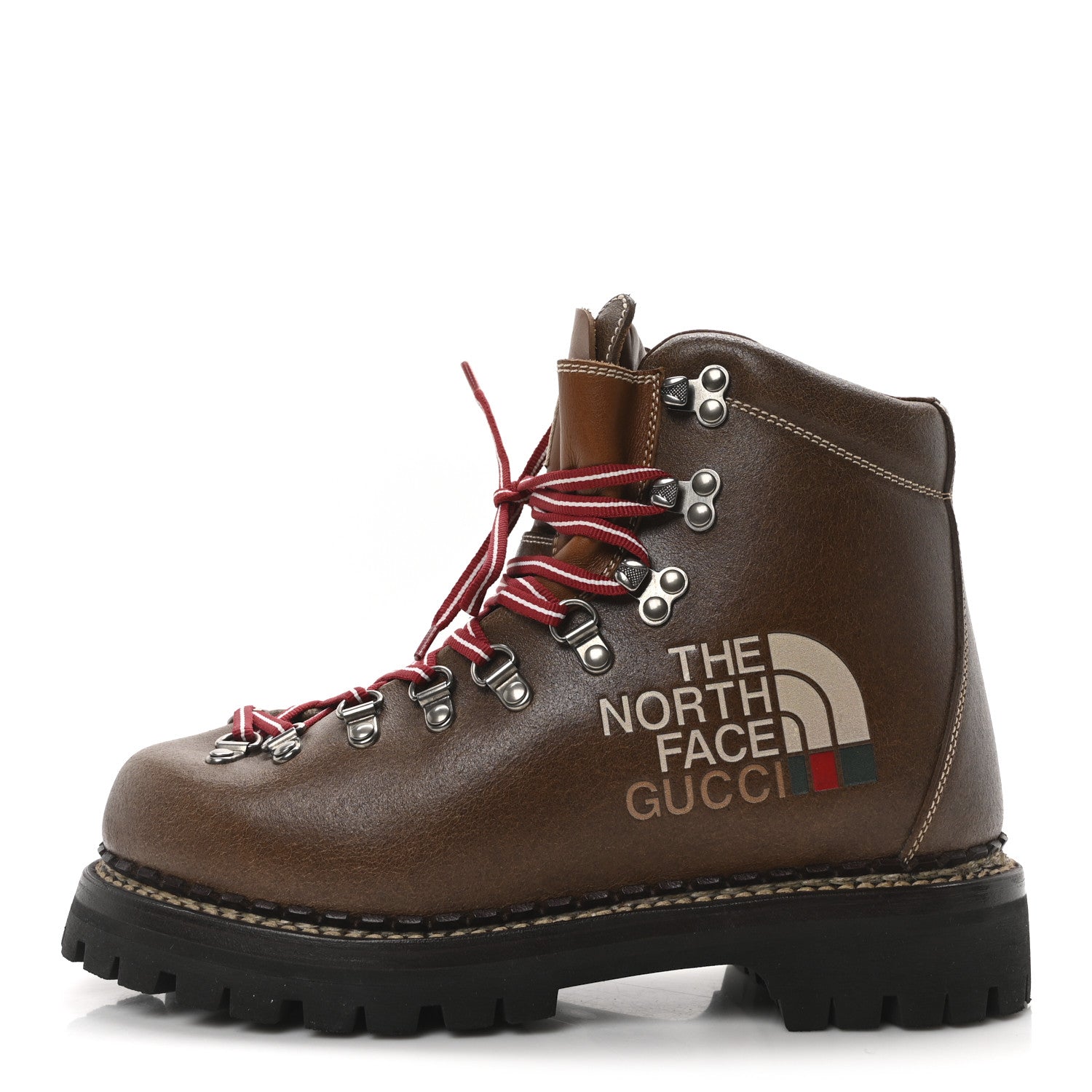 Gucci X THE NORTH FACE Calfskin Mens Hiking Ankle Boots 39 Foggy Tabacco Cuir
