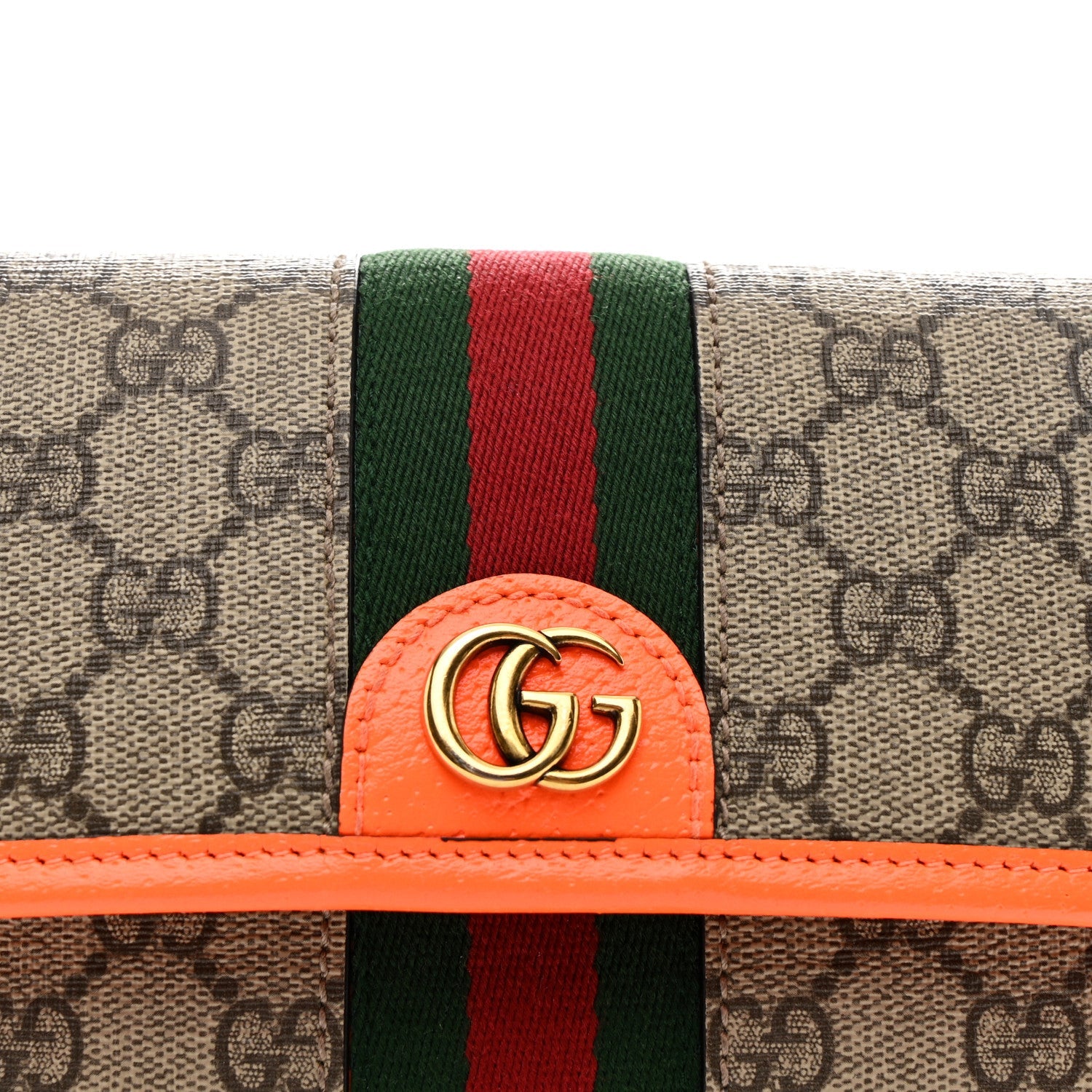 Gucci GG Supreme Monogram Web Small Ophidia Belt Bag Beige Ebony Orange Fluo