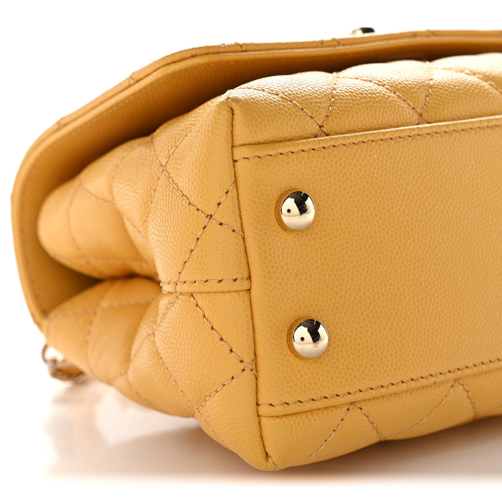 Chanel Caviar Lizard Embossed Quilted Extra Mini Coco Handle Flap Yellow