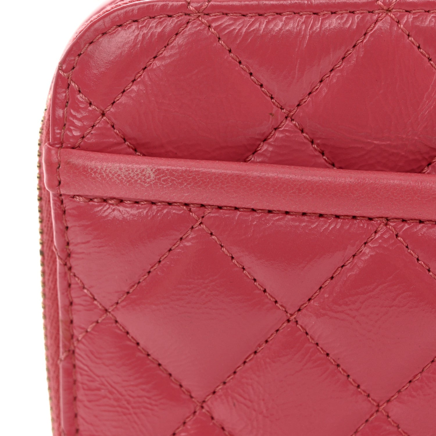 Chanel Crumpled Calfskin Quilted Small Get Round Top Handle Vanity Case Pink