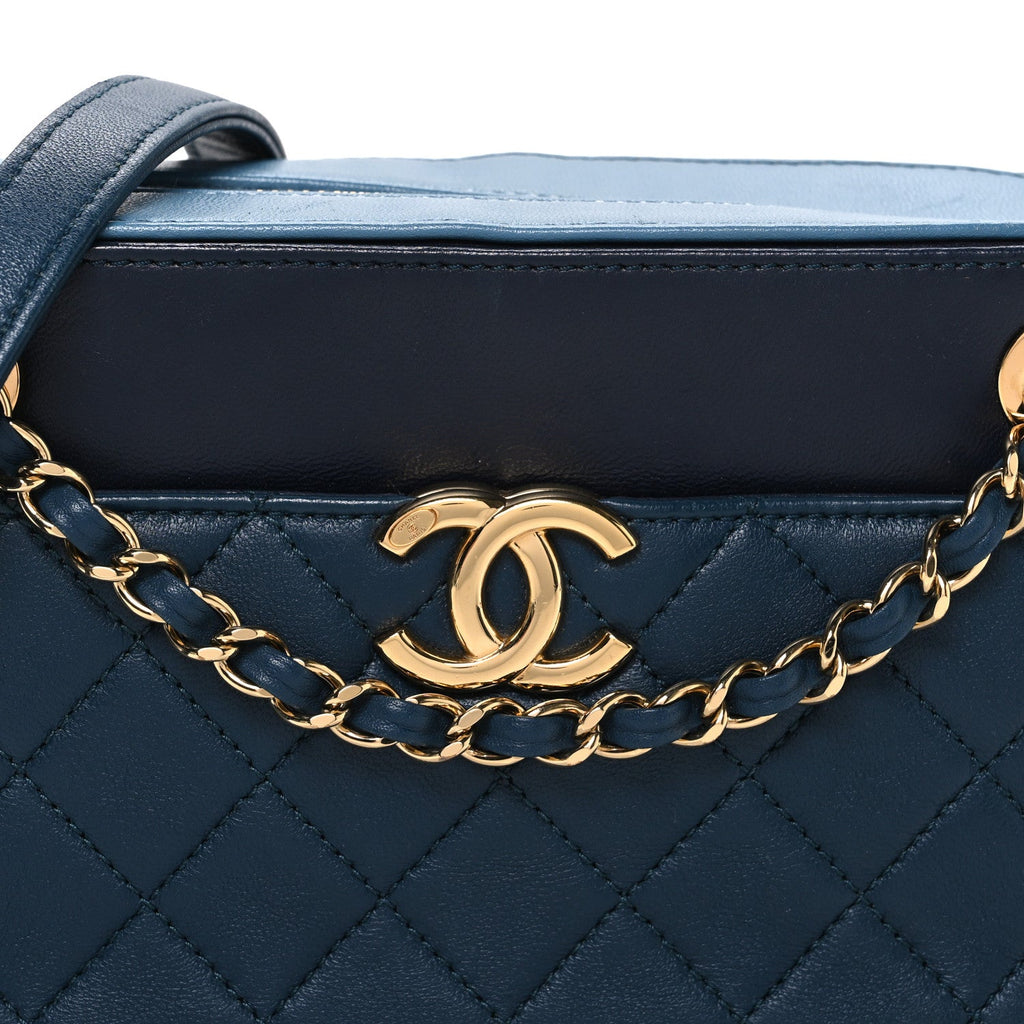 Chanel Lambskin Quilted Small In & Out Camera Case Navy Light Blue