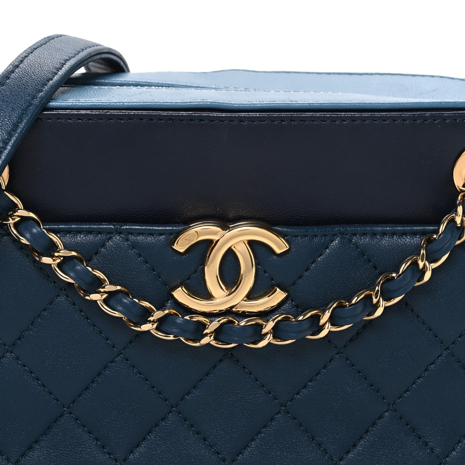 Chanel Lambskin Quilted Small In & Out Camera Case Navy Light Blue
