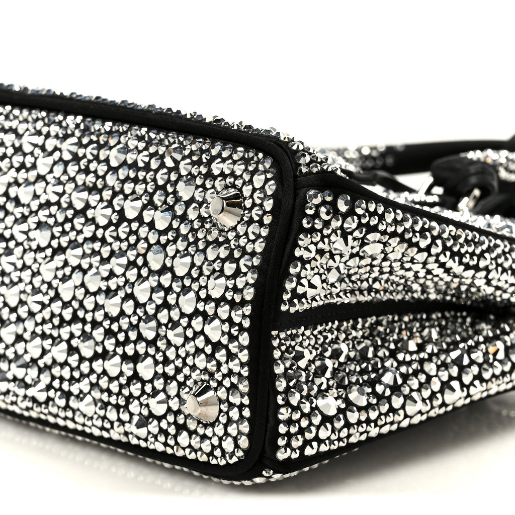 Prada Satin Crystal Mini Galleria Double Zip Tote Metal