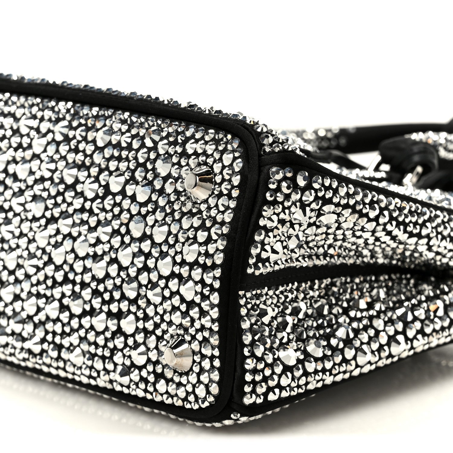 Prada Satin Crystal Mini Galleria Double Zip Tote Metal