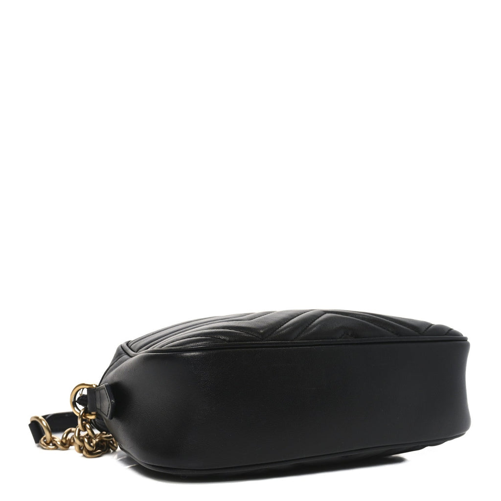 Gucci Calfskin Matelasse Small GG Marmont Chain Shoulder Bag Black