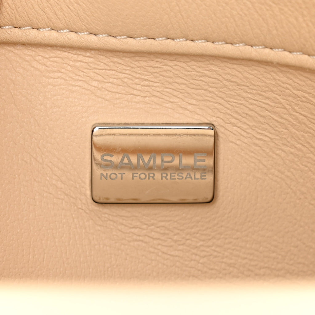 Chanel Lambskin Quilted Metal Enamel Chain Top Handle Square Flap Beige