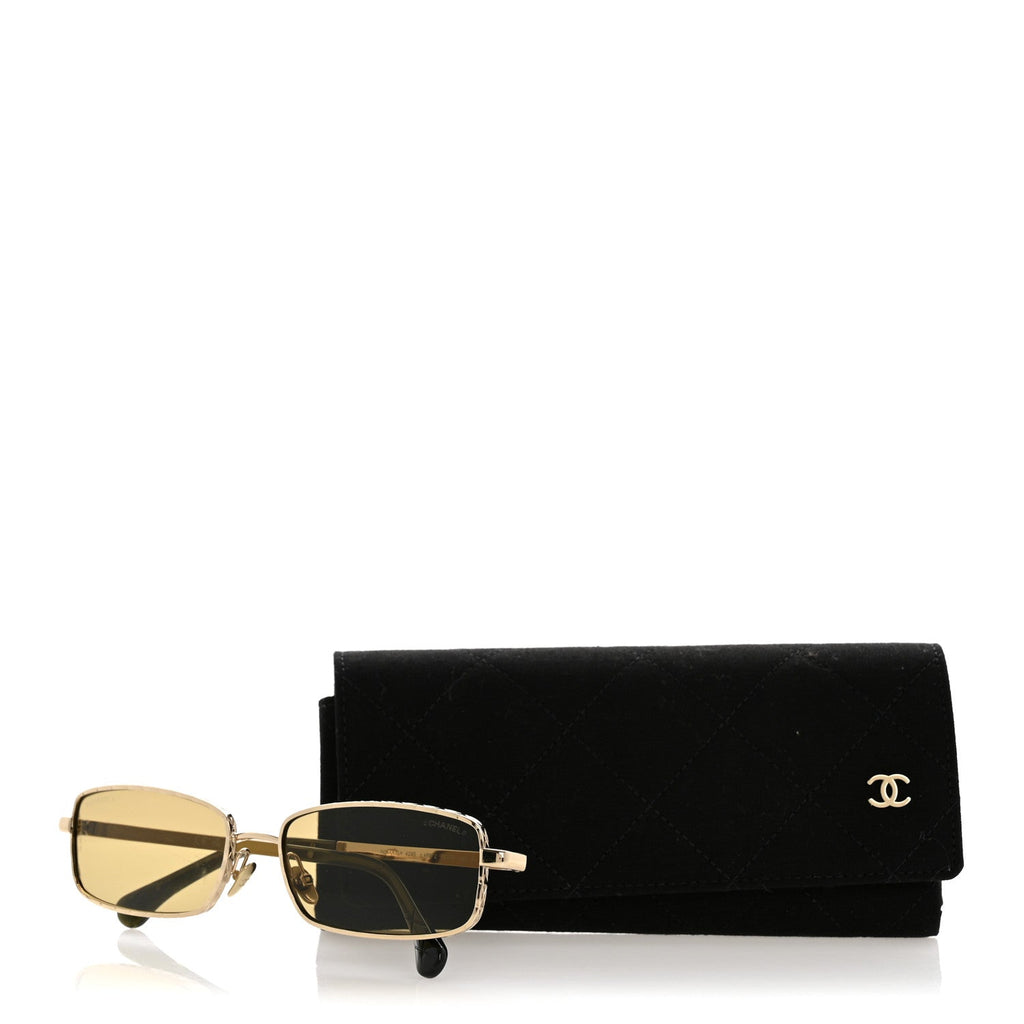 Metal Quilted Rectangle Sunglasses 4295 Green Gold