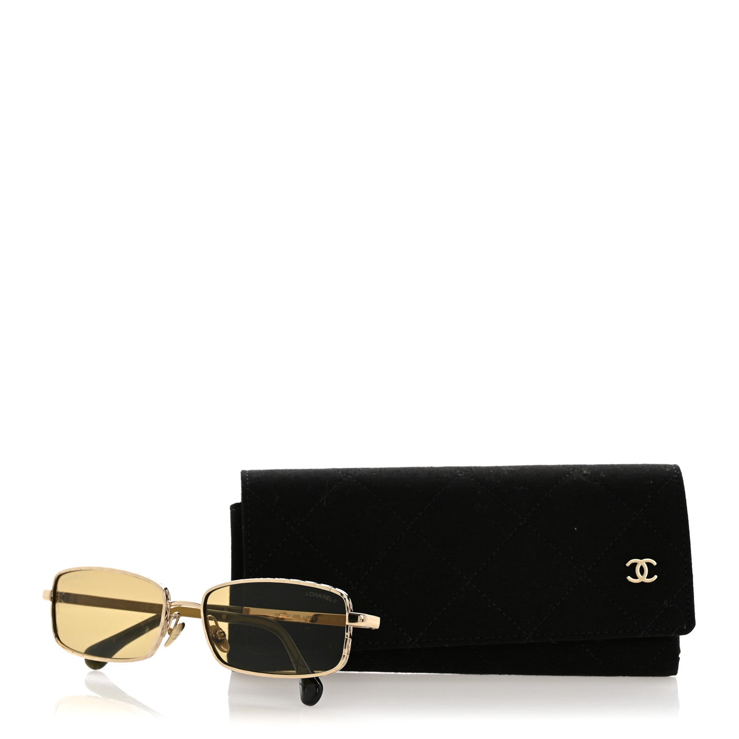 Metal Quilted Rectangle Sunglasses 4295 Green Gold