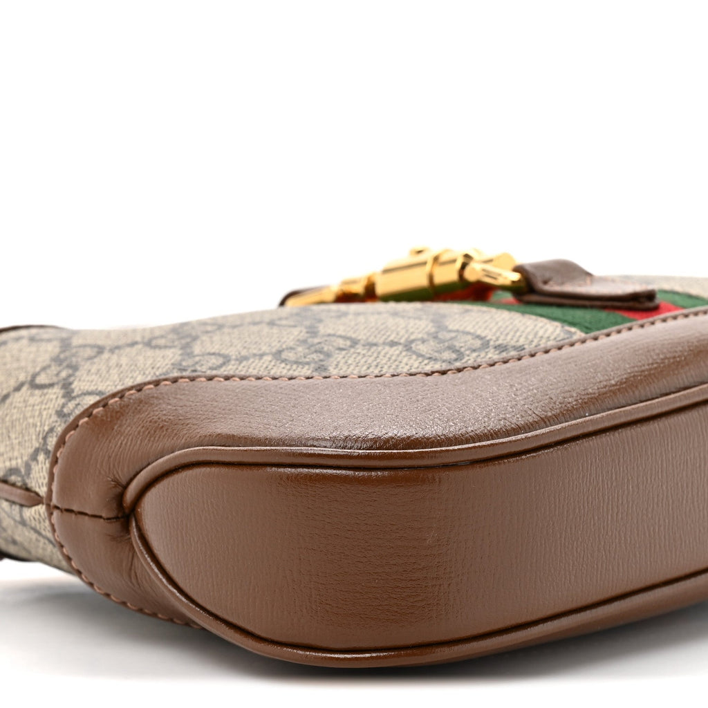 Gucci GG Supreme Monogram Azalea Calfskin Web Mini Jackie 1961 Hobo Beige Ebony Brown Sugar