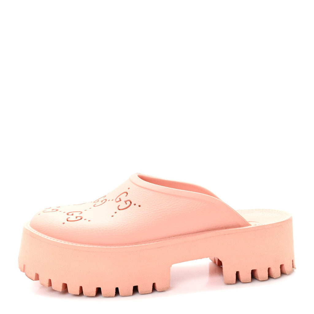 Gucci Rubber GG Monogram Perforated Elea Platform 55mm Lug Sole Sandals 41 Peachy Chic