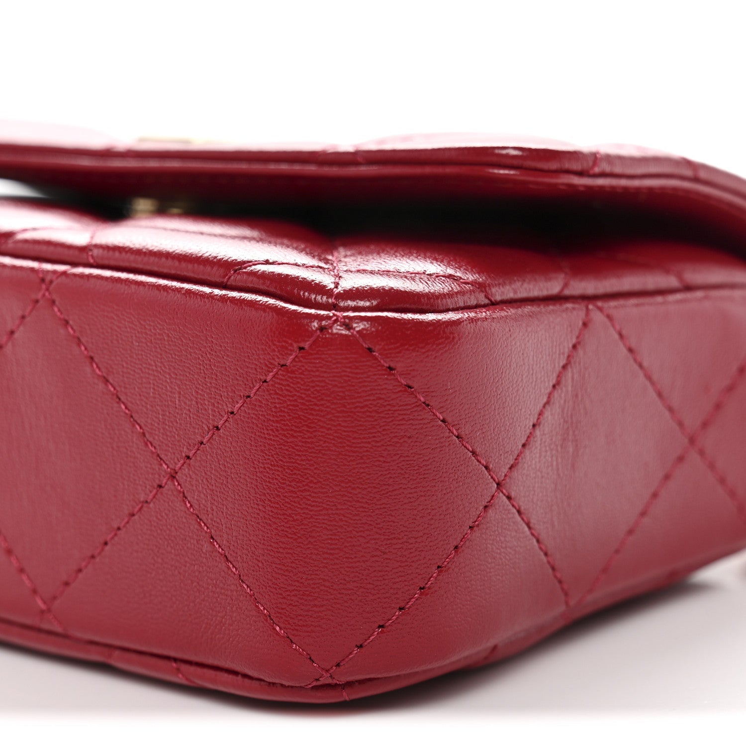 Chanel Shiny Lambskin Quilted Mini Metal Top Handle Clutch With Chain  Red