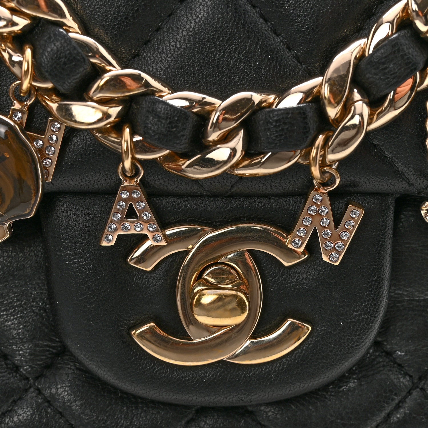 Chanel Lambskin Quilted Mini Coco Charms Rectangular Flap Black