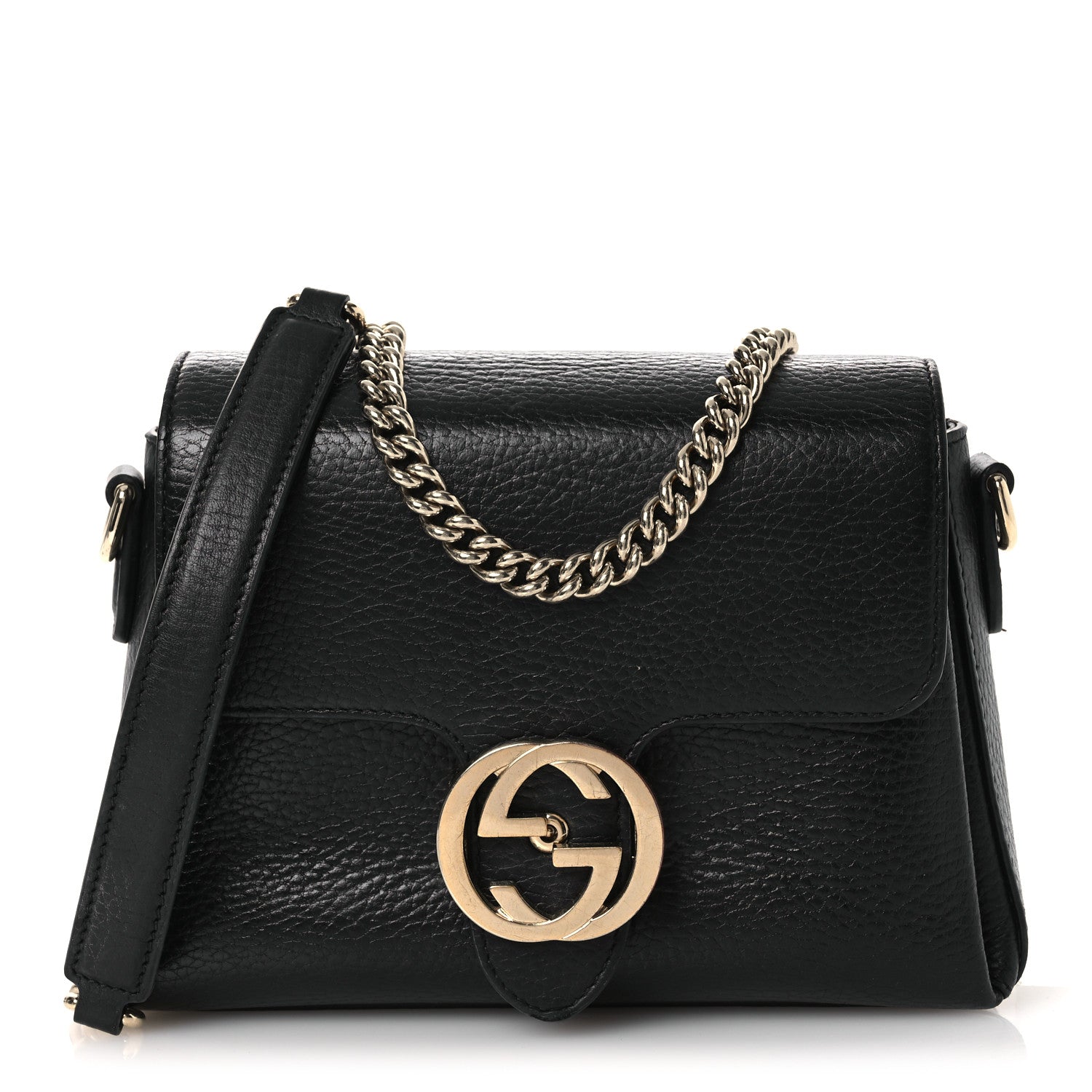 Gucci Dollar Calfskin Interlocking G Crossbody Bag Black