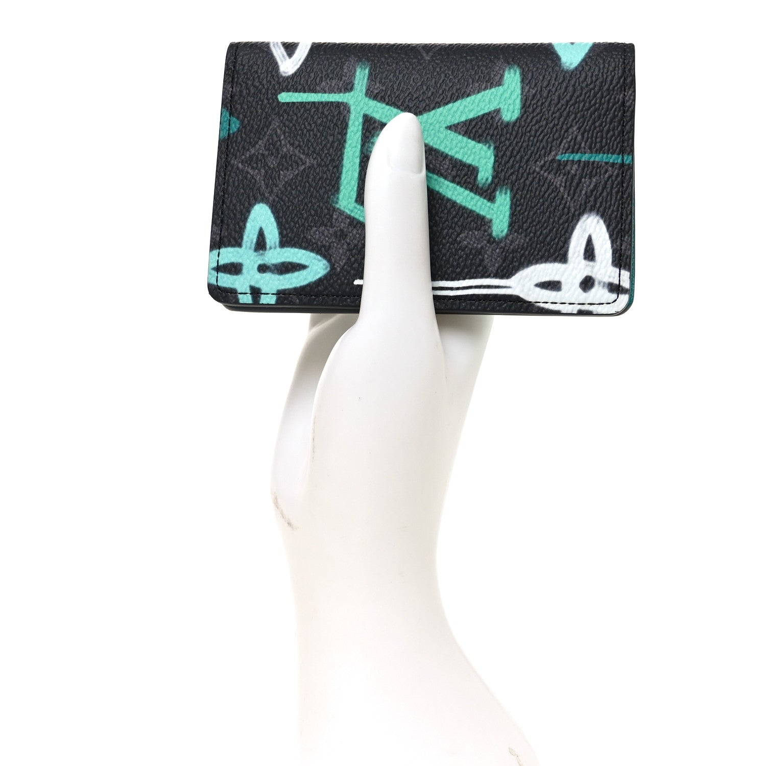 Louis Vuitton Monogram Eclipse LV Graffiti Pocket Organizer Green Lights