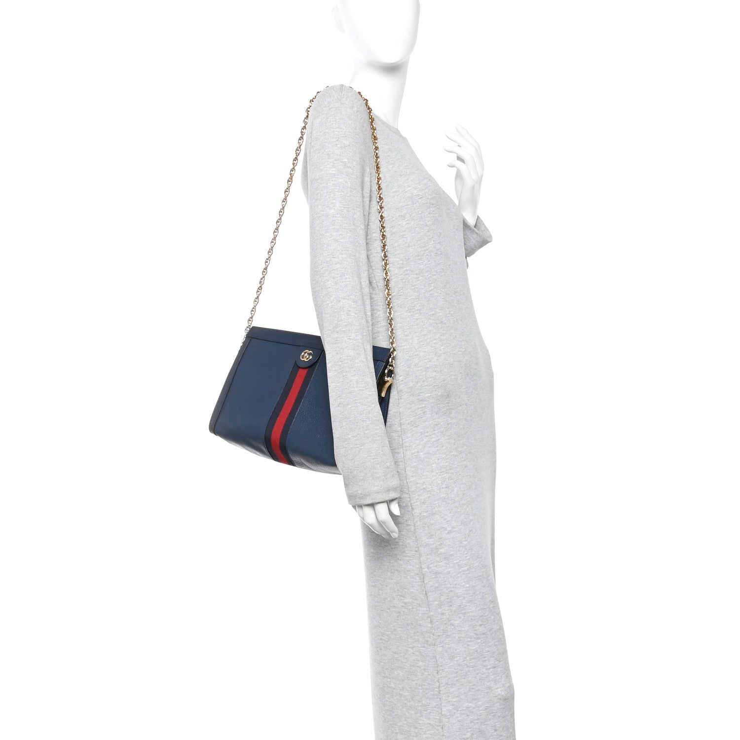 Gucci Textured Calfskin Web Medium Ophidia Chain Shoulder Bag Blue Agata