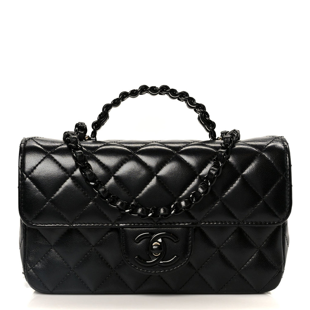 Chanel Lambskin Quilted Small Coco Pop Top Handle Flap So Black