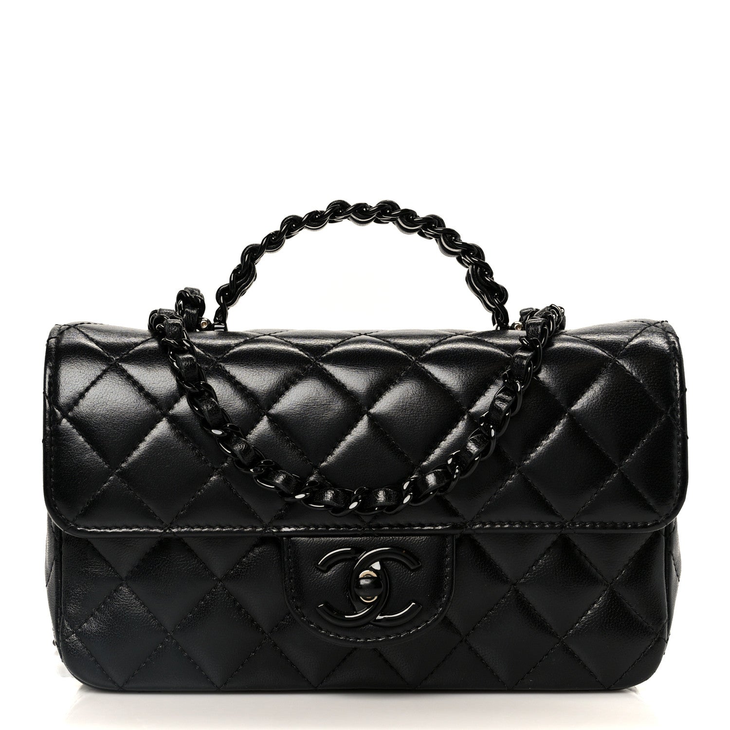 Chanel Lambskin Quilted Small Coco Pop Top Handle Flap So Black