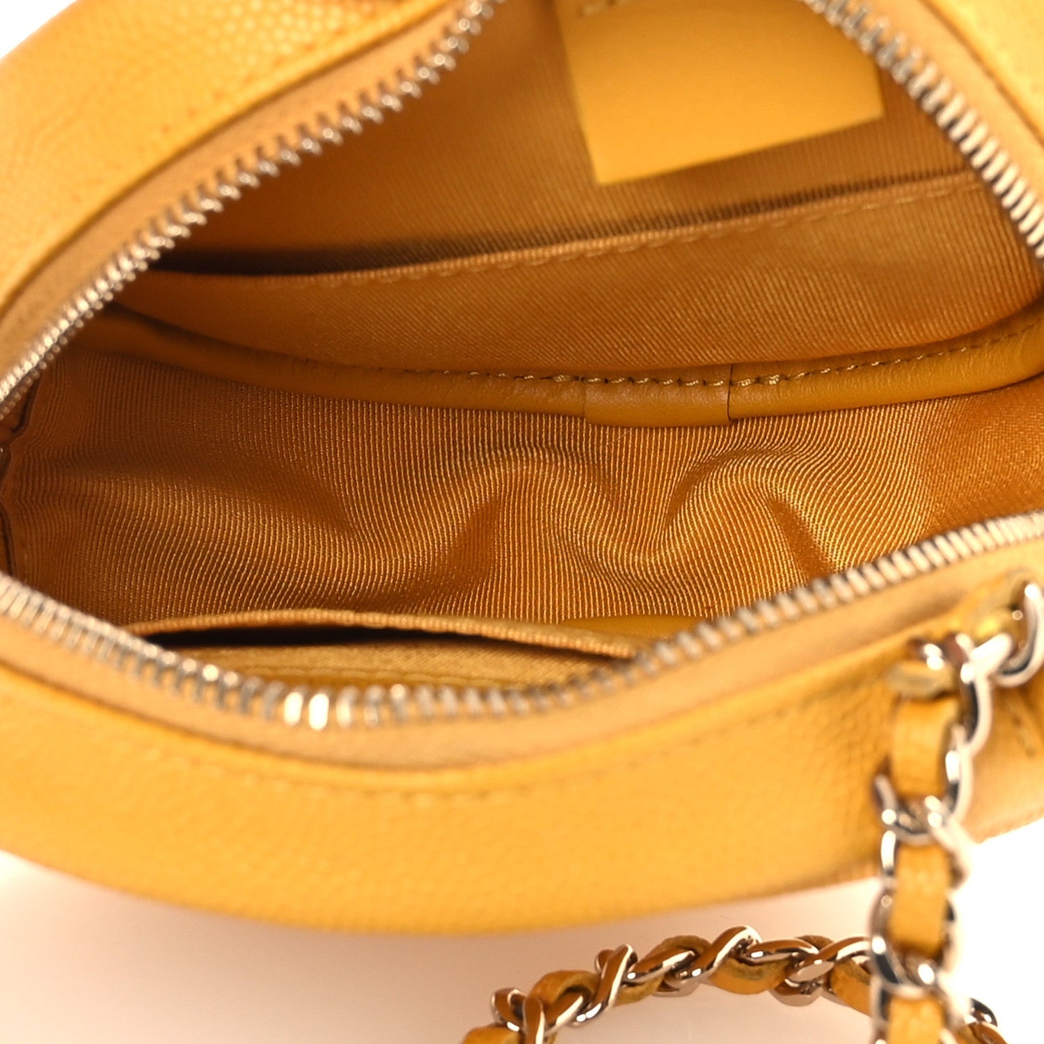 Chanel Caviar Quilted Round Clutch With Chain Yellow