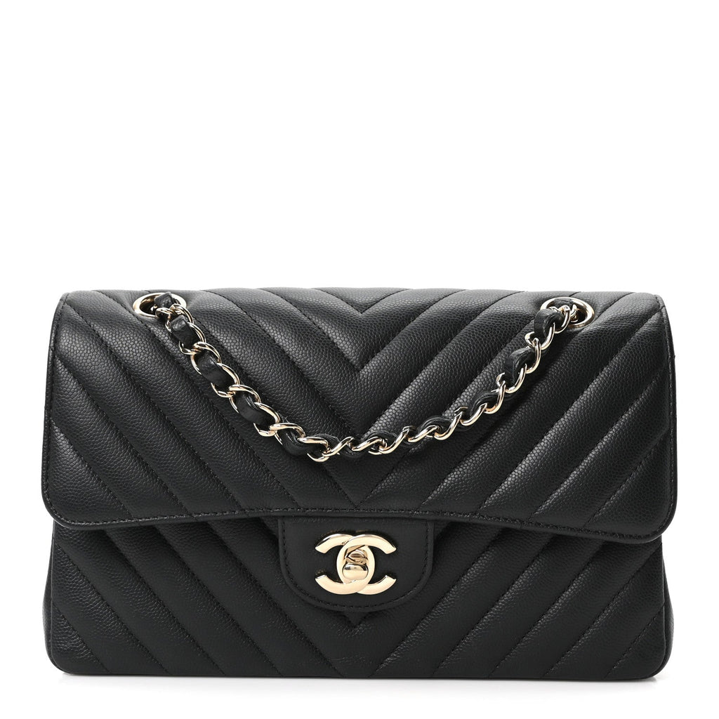 Chanel Caviar Chevron Quilted Small Double Flap Black