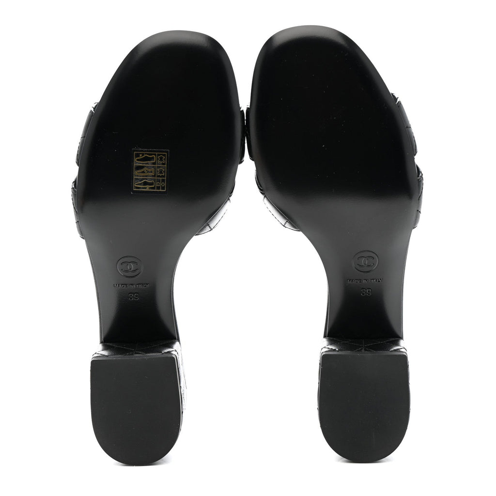 Lambskin Quilted CC Mules Sandals 39 Black